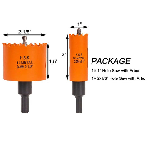 Easy Install Door Lock Hole Saw Kit With One Inch And Two One Eighth Inch Bi Metal Saws And Arbors for wood and metal doors