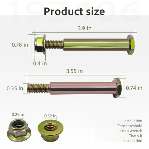 Beefy Heavy Duty Deck Wheel Bolts And Lock Nuts Kit For Two And One Half Inch Hub Deck Wheels Two Pack dimensions