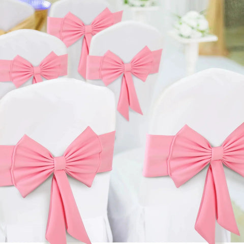 Set Of Ten Elastic Spandex Chair Sashes In Pink For Wedding And Party Decor Fits Chair Backs 13.78 To 17.7 Inches Wide Easy Installation