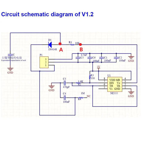 Circuit schematic of Five Pack Capacitive Analog Soil Moisture Sensor Modules 3.3 To 5.5V for Arduino and Raspberry Pi projects V1.2