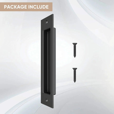 8 Inch Flat Black Barn Door Finger Pull Handle Sliding Door Hardware Solid Heavy Duty Recessed Door Handle For Barn Doors Cabinets And Furniture Flush Mount Look Rust Resistant Carbon Steel with screws