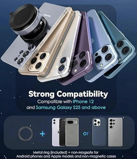 Assorted modern smartphones showcasing compatibility with the 360 Degree Vacuum Suction Car Phone Mount, including iPhone and Samsung models.