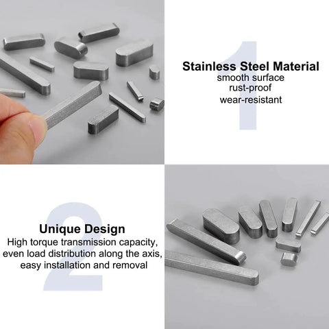 Round Ended Feather Key Set, 10 Pcs Stainless Steel Shaft Key Stock 4x4x8mm for Fasteners and Mechanical Projects, Pro-Grade Rustproof