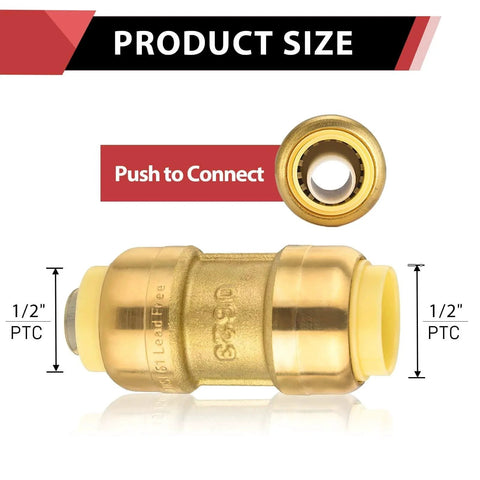Close-up of Pack Of Ten EFIELD One Half Inch Push Fit Straight Couplings With Disconnect Tool for Copper PEX CPVC.