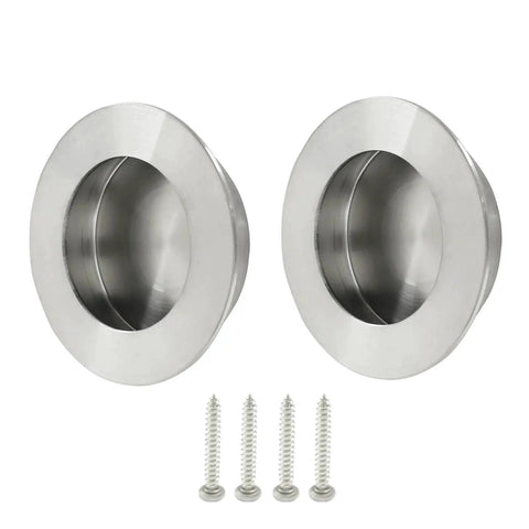 2 Pack Round Flush Pull Handles 65mm Outer Diameter 16mm Height, 50mm Hole Spacing Brushed Nickel Stainless Steel, with Screws