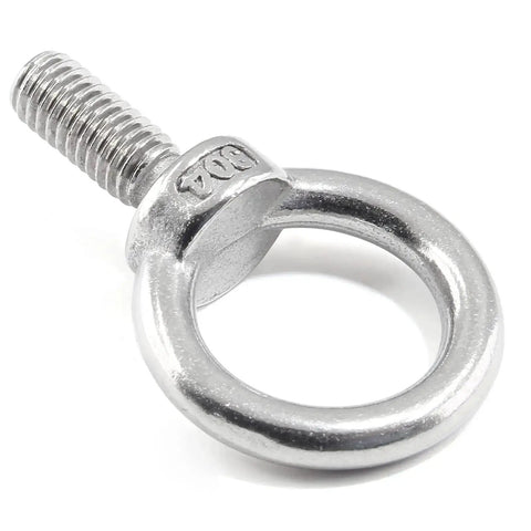 Close-up of 12 Pack M6 Lifting Eye Bolts 304 Stainless Steel Heavy Duty Machinery Shoulder Ring Eye Bolts with 6mm Thread and 17mm Ring Diameter.