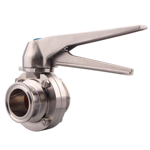 DERNORD 1.5 inch stainless steel tri-clamp butterfly valve with trigger handle, sanitary fitting