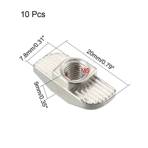 Sliding T Slot Nut M5 Half Round Roll In T Nut For 4040 Aluminum Extrusion Profile Nickel Plated Carbon Steel Pack Of 10