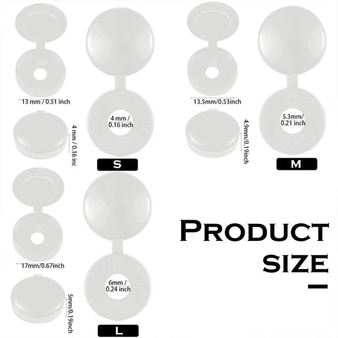100 Pieces Large White Hinged Screw Cover Caps Set Plastic Shutter Fold Snap Covers With Integrated Washers size chart