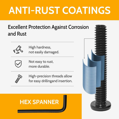 Close-up view of 1/4-20 Stainless Steel Flat Head Hex Socket Cap Screws Bolts, 1 In, 25 Pcs, featuring anti-rust coating and hex spanner.