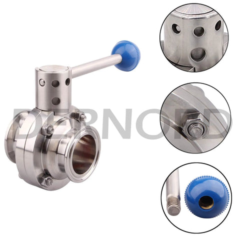 Stainless steel 304 sanitary butterfly valve with pull handle, tri-clamp Clover, 1.5 in tube OD