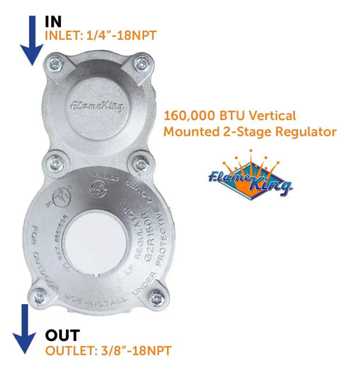 Dual Stage Propane Regulator For RVs Vans Trailers Campers 160000 BTU Vertical Mount Heavy Duty Aluminum Two Stage Gas Regulator