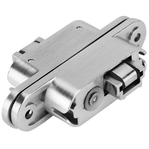 Front view of Two Pack Concealed 180 Degree Cross Door Hinges With Zinc Alloy Construction for gate, cupboard, and furniture hardware set.