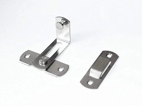 90 Degree Stainless Steel Sliding Door Latch For Barn Doors And Cabinets, Safety Locking Mechanism, Corrosion Resistant Silver Finish