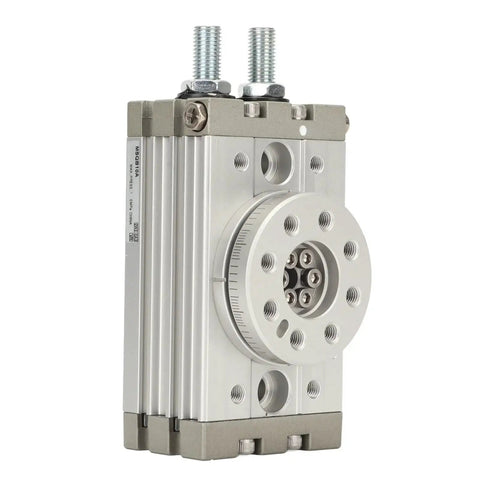 MSQB-10A pneumatic rotary actuator with aluminum body, front circular mounting face, and dual top studs