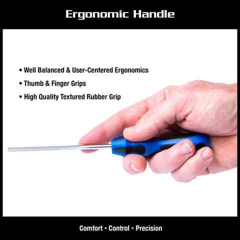 Diamond Coated Guitar Fret End Dressing E File for Fret Sprout and Sharp Ends Deburring Smoothing and Rounding Luthier and Tech Tool by MusicNomad held in hand
