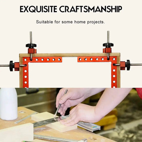 90 Degree Clamp Set For Cabinets And Woodworking, 5.5 X 5.5 Inch Aluminum Right Angle Corner Clamps in use on wood project.