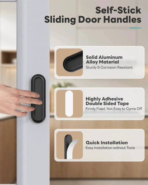 Two Pack Self Adhesive Drawer Pull Handles Four Inch Aluminum Alloy Push Pull Knobs for sliding glass doors easy installation