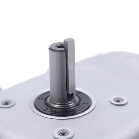 Close-up of Two To One Gear Reduction Box With Built In Clutch For Honda GX270 13HP Engine, precision machined shaft detail.