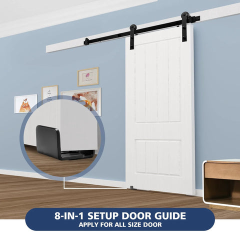 Bottom Floor Guide For Sliding Barn Doors U Shape Adjustable Stay Roller Flexible Fit Distance Flush Flat Bottom Design Wall Mount System For Doors And Cabinets 2 Pack Built Tough Steel With Black Powder Coat installed on white door.