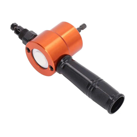 360 Degree Double Head Cutter Nibbler Attachment For Sheet Metal Cutting, orange and black dual head tool for precise metal work.