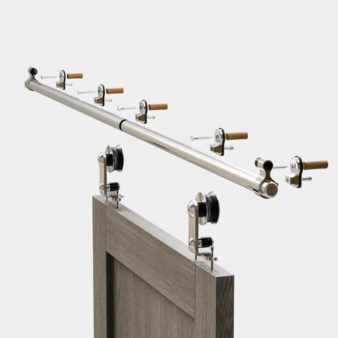 5.5 Foot Stainless Steel Sliding Track Barn Door Hardware Kit For Single Door Heavy Duty, Quiet Smooth Roller Bearings
