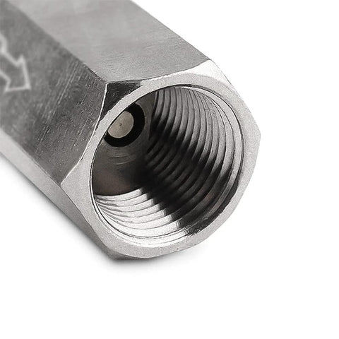 Joywayus air check valve, G1/4 female thread, full-port, silver metal body
