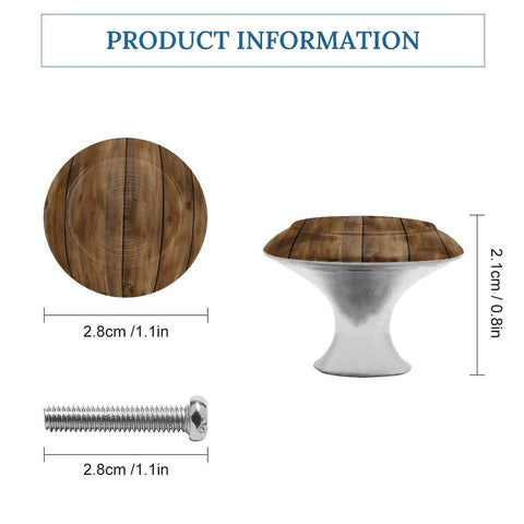 Crystal Glass Round Cabinet Knobs With Stainless Steel Base, Teak Wood Plank Texture, side view with dimensions