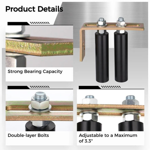 Close-up of 6-Inch Universal Nylon Gate Roller With L-Shape Bracket showing bolts and adjustable features for sliding gates.