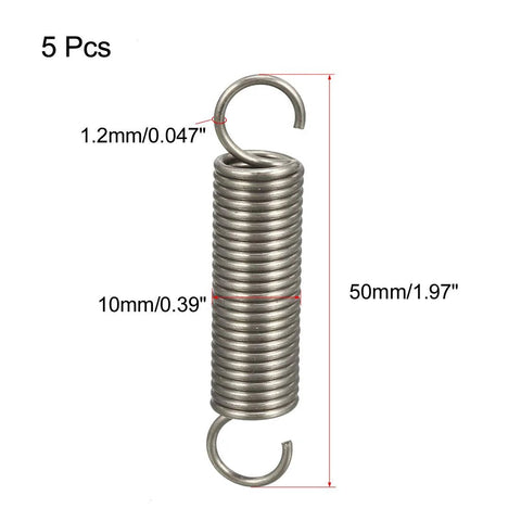uxcell stainless steel dual-hook tension spring, 0.047 in wire, 0.39 in OD, 1.97 in free length, pack of 5