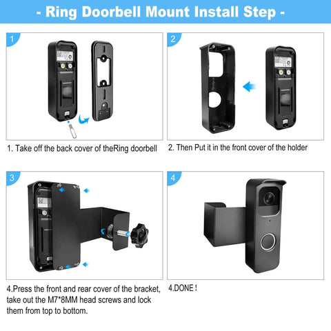 Step-by-step installation of Anti Theft Mounting Bracket For Video Doorbell No Drill Install Secure Fit Precision Design That Will Not Block Motion Sensor Rainproof And Reflective Easy 3 Minute Setup For Quick Low Profile Doorbell Protection.