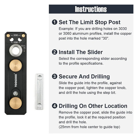Aluminum Profile Drill Guide Access Hole Jig For 2020 2040 3030 3060 European Standard Extrusions with instructions
