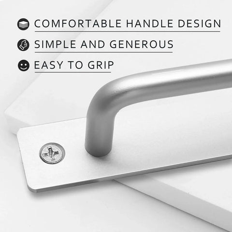 Close-up of 2 Pack Sliding Barn Door Handle With Plate, 128mm Center Hole Distance, 5 Inch Center, Durable Aluminium Alloy, Silver Finish