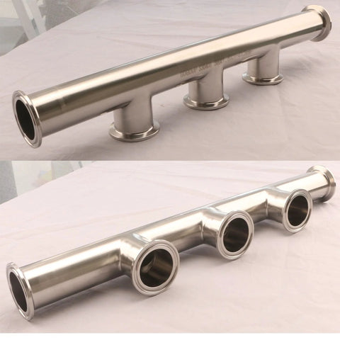GOGOUP tri-clamp manifold, 1.5 inch, 3-way, polished 304 stainless steel sanitary fitting.