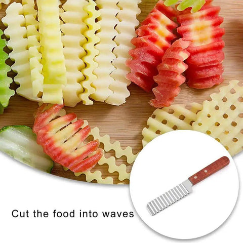 Crinkle Cutter Knife With Wavy Blade For Veggies And Potatoes Handheld Chopper Stainless Steel 2CR13 With Wooden Handle