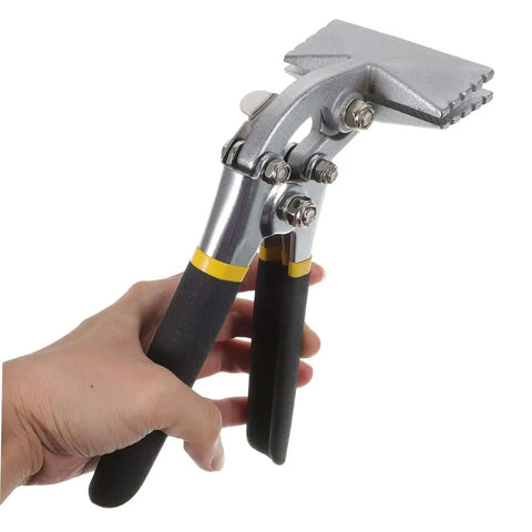 Person holding 3 Inch Hand Seaming Pliers Manual Metal Bender for bending seams and flattening sheet metal with straight jaw design