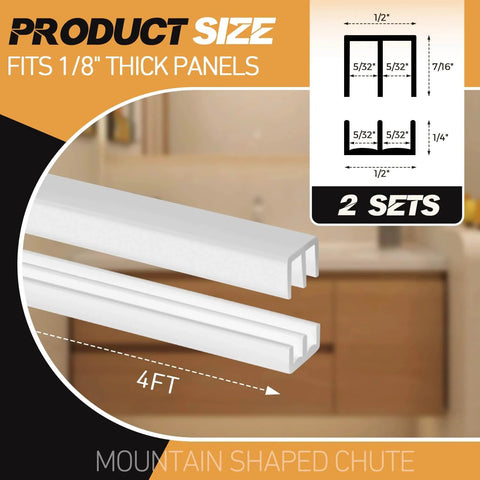 Two Sets Of Four Foot Sliding Door Tracks For One Eighth Inch Thick Panels Includes Upper And Lower Rails For Closet Glass Doors Plastic Cabinets And Windows White Durable Hardware For Easy Quick Installation No Hassle Home Renovation