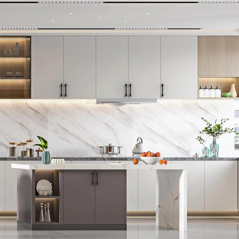 Modern kitchen with white cabinets featuring 10 Pack 3.75 Inch 96mm Oil Rubbed Bronze Cabinet Handles For Kitchen Cabinets And Cupboards Cabinet Pulls Hardware For Drawers Super Easy Install Durable Modern Style.