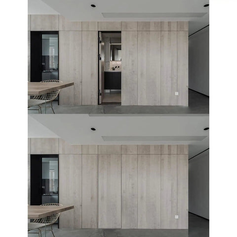 Interior view of a wooden panel door with Six Pack 4 Inch Lift Off Flag Hinges Black Anodized Aluminum Removable Door Hinges With Lubricated Pins Screws Not Included RoHS Compliant For Quiet Smooth Door Operation Mozcorn installed.