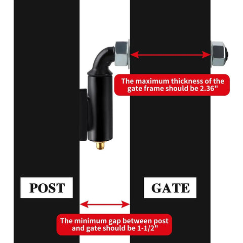 Side view of Heavy Duty J Bolt Gate Hinge For Welding Iron And Steel Gates With A Half Inch Bolt Adjustable Barrel showing gap and frame thickness.