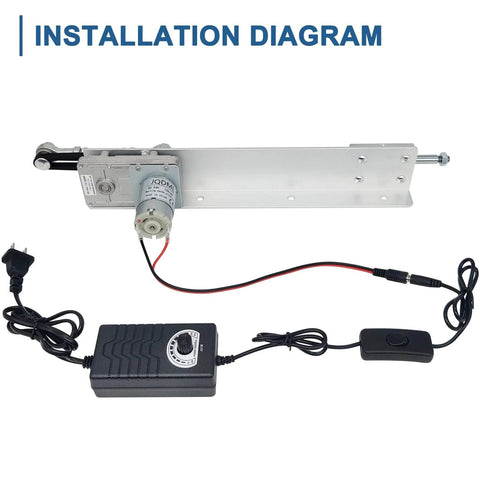 Reciprocating Cycle Linear Actuator With 24V DC Power, Adjustable Stroke 1.18 To 6 Inches, telescoping gear drive, and speed controller