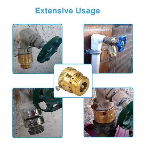 Three Quarter Inch Solid Brass Garden Hose Connection Vacuum Breaker Backflow Preventer Kit on various spigots