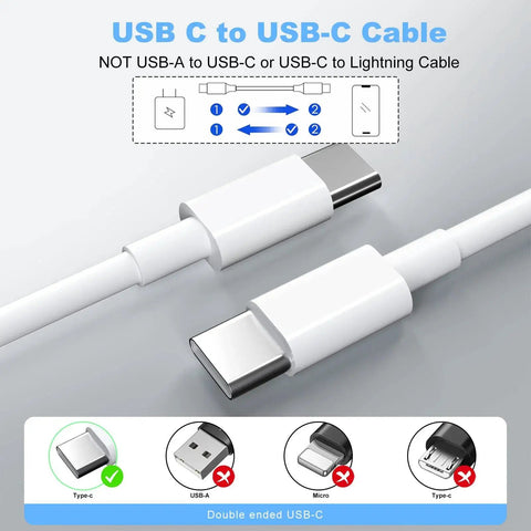 Close-up of Apple USB C To USB C Cable 2 Pack 10ft Fast Charge 60W For iPhone 16 17 Pro showing both Type-C connectors.
