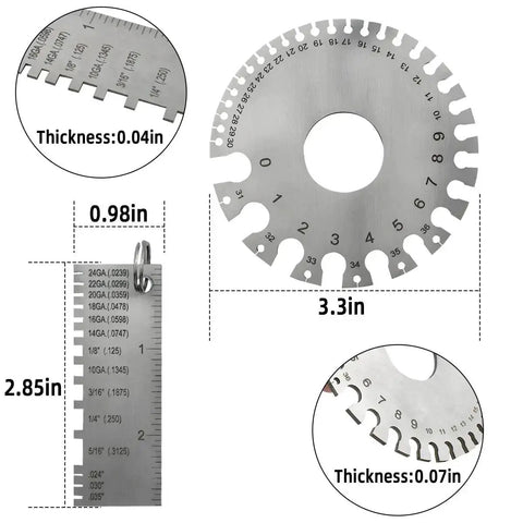 Two Pack Stainless Steel Wire And Metal Sheet Thickness Gauges Dual Sided Portable Welding Thickness Gauge For Pro Grade Accuracy
