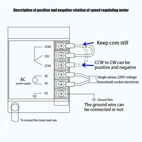Electric Gear Motor 110V 120W AC Gear Reducer With Speed Controller wiring diagram showing positive and negative rotation connections.