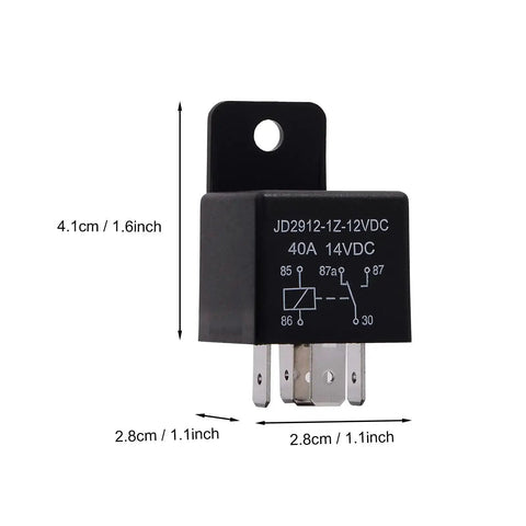 Beefy 40 Amp SPDT 5 Pin Automotive Relay 12VDC Contactor Switch Pack JD2912 1Z dimensions