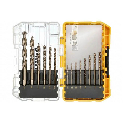 Cobalt Alloy Steel Drill Bit Set With Pilot Point, 14 Piece, For Wood Metal And I Beams, Connectable Bit Storage System