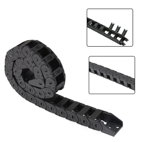 Vorn 2.4 350 3D Printer Cable Chain Set Open Tank Drag Chains, black PA66 nylon, close-up of bridge-type wire carrier design
