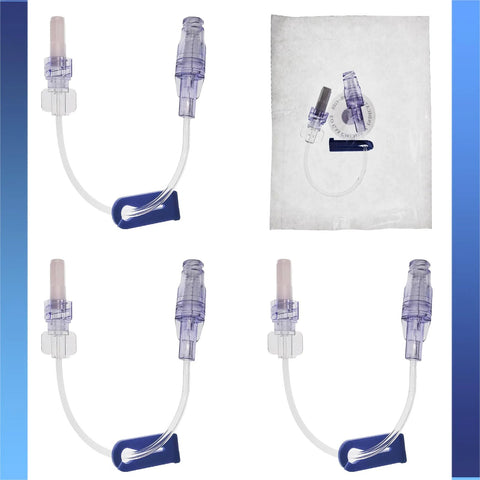 30pcs I-V extension sets for lab and veterinary, clear tubing with purple luer ends and blue clamps, Amazon brand