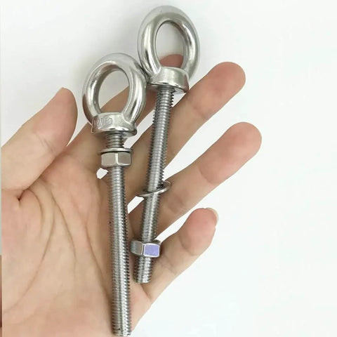 Heavy Duty Stainless Steel Eye Bolts 2 Pack M8 Shoulder Eyebolt Set With Washers And Nuts, 4.5 Inch Overall Length, 3.15 Inch Thread Length